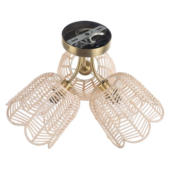 River of Goods - Wholesale Chandelier/Hanging Light - 11.5"H Gold-Colored Metal Ceiling Light with Rattan Shades10