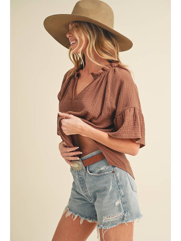 AEMI + CO - Wholesale Blouse - Women's - 8258DK Tes 3/4 Sleeve Ruffle Top43