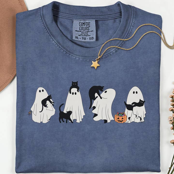 T-shirt Halloween Comfort Colors, T-shirt Fantôme Chat Noir pour la vente par Glaime