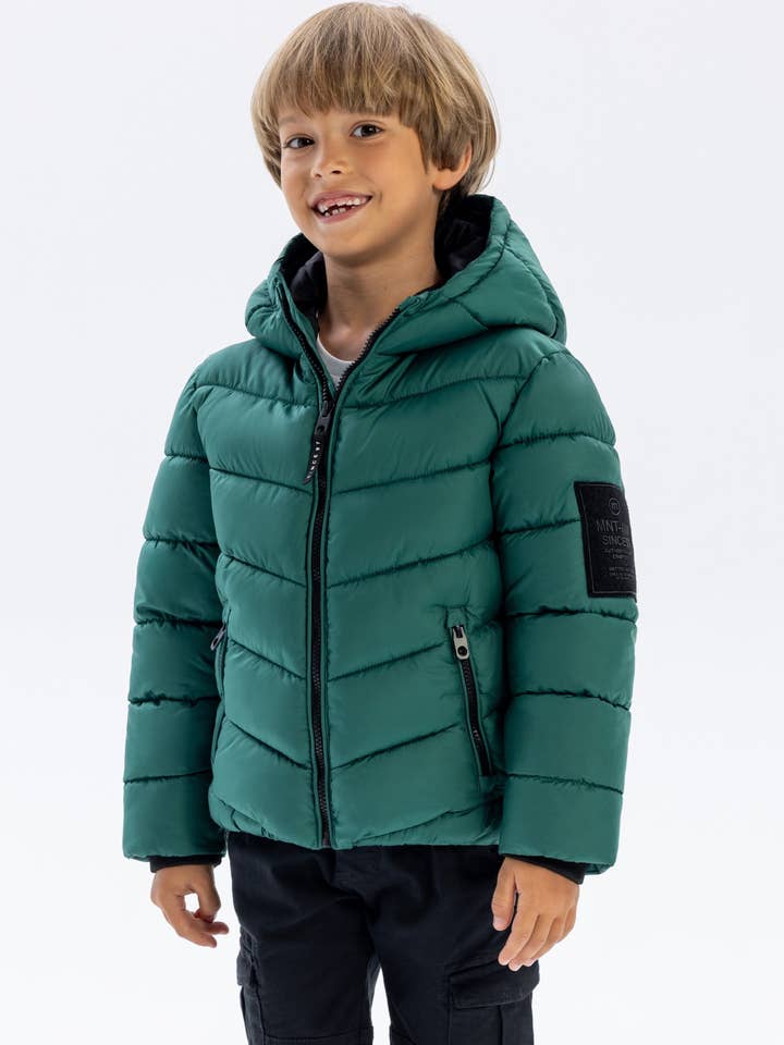 Jongens Gewatteerde Jas Teal Gewatteerd Ontwerp met Capuchon voor wholesale door Minoti sp. z o.o.