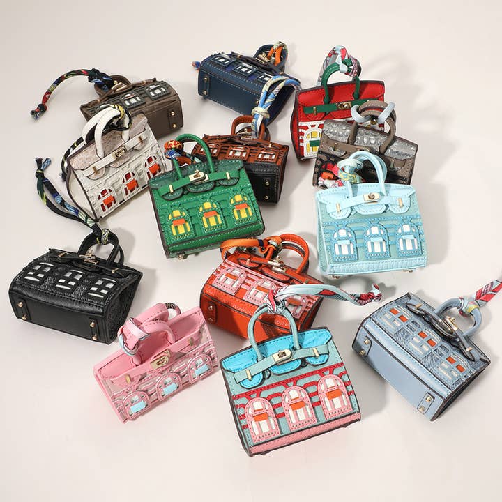 Sensibling Corp. - Wholesale Keychain - Women's - House Printed Faux Leather Mini Purse / Bag Charm