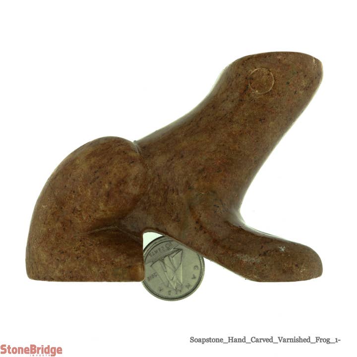 Frog Soapstone Carving Varnished for wholesale by Stonebridge Imports