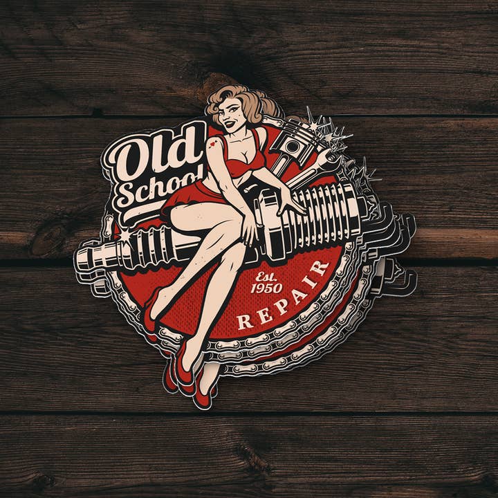 Autocollant Pin-Up Fille Garage à l'Ancienne | Décalcomanie Rétro en Vinyle pour la vente par PiggyPrintStickers