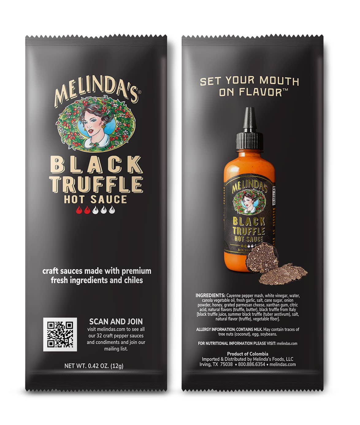 Melinda’s Foods, LLC - Wholesale Hot sauce - Melinda's Black Truffle Hot Sauce Single Serve Packets (Case)