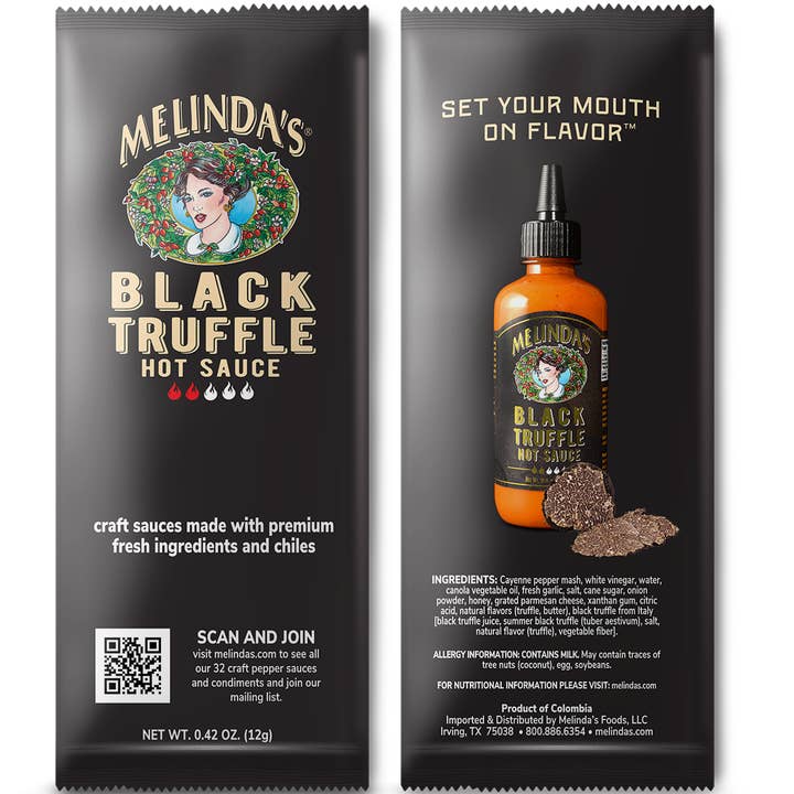 Melinda’s Foods, LLC - Wholesale Hot sauce - Melinda's Black Truffle Hot Sauce Single Serve Packets (Case)0