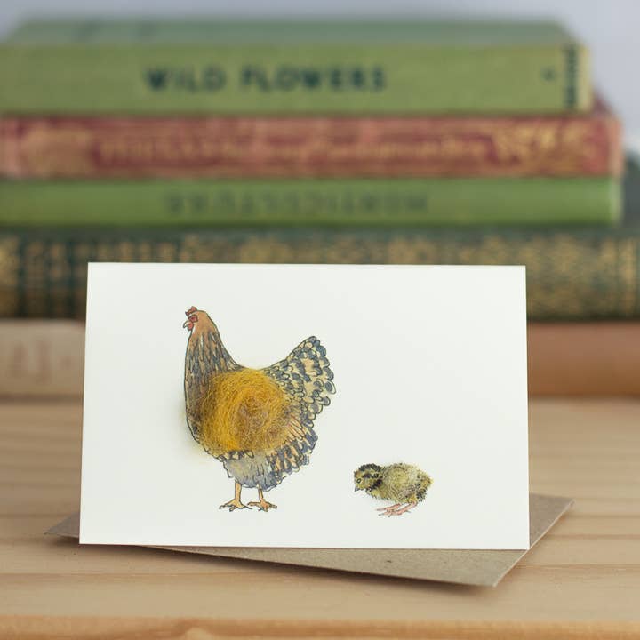 Papersheep UK - Vendita all'ingrosso Biglietti di auguri generici - Mini Wyandotte e pulcino con finitura in lana |Biglietto d'auguri 3D|