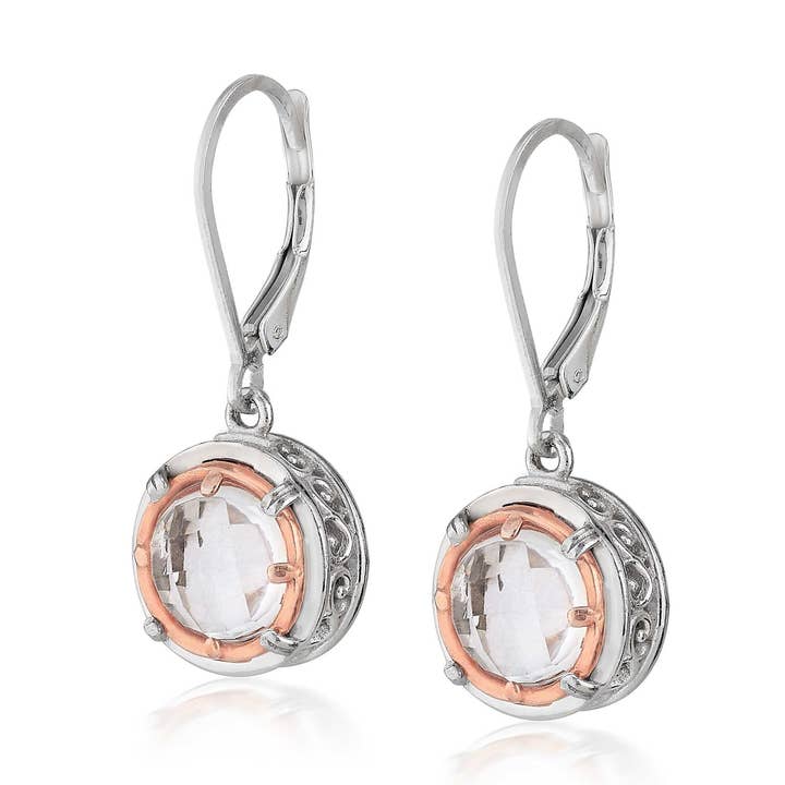 Runde Bergkristall-Ohrringe mit Vermeil-Roségold für den Großhandel von Anatoli Jewelry