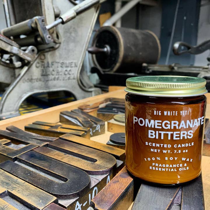 Big White Yeti - Wholesale Jar/Filled Candle - Pomegranate Bitters Soy Candle- 8oz Amber Jar3