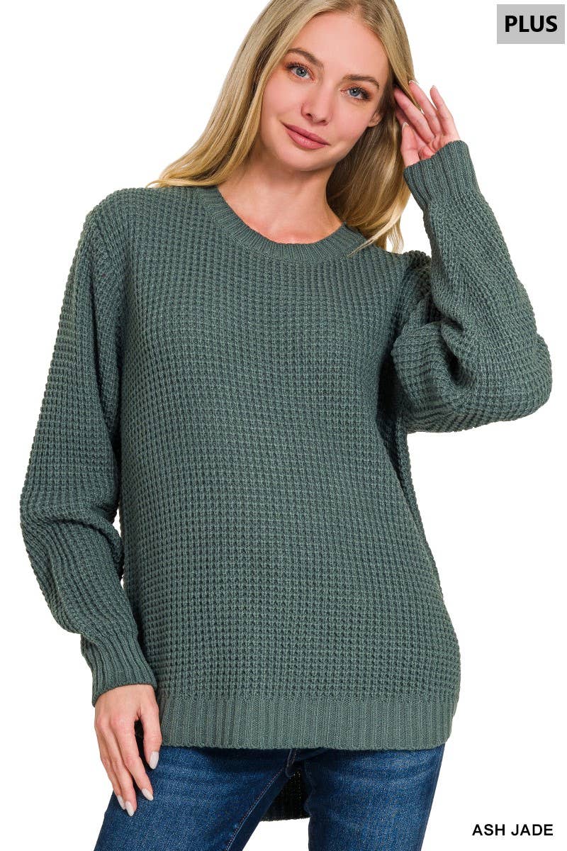 42POPS - Wholesale Knit Sweater - Women's - ",,,,...Plus size Basic Waffle Sweater11