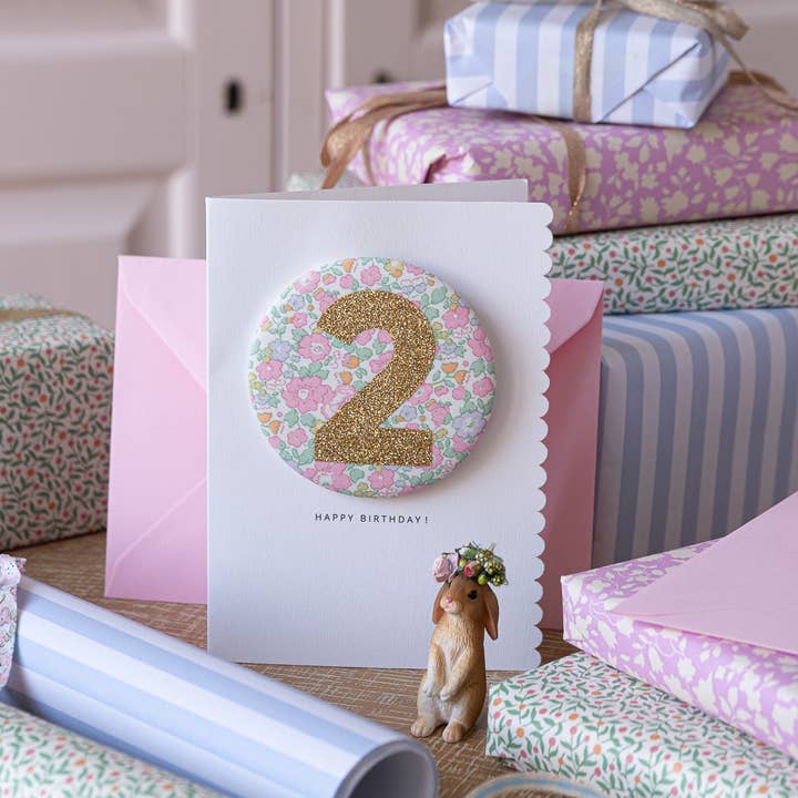 The Charming Press - Wholesale Birthday Card - Birthday Badge Age 2 - Liberty Betsy Ann Fabric