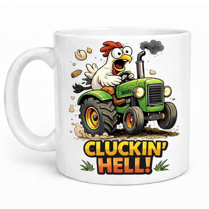 Caneca de Cerâmica Estilo Rústico com Design de Trator e Galinha 325ml por atacado de Brew Crew Gifts