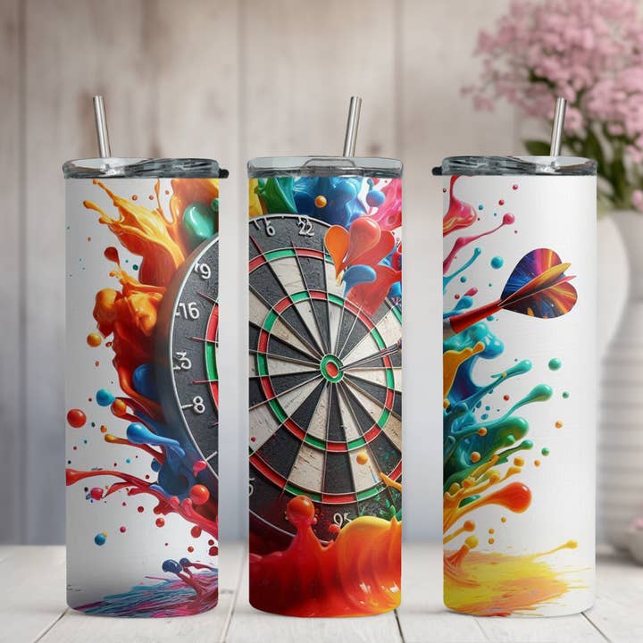 Colorful Alcohol Ink Dart Board 20oz/30oz Skinny Tumbler for wholesale by Honey Jar Creations