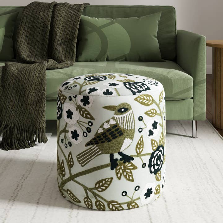 LR Home - Wholesale Ottoman - Transitional 17" D x 18" H Floral Hand-Made Ottoman Pouf7