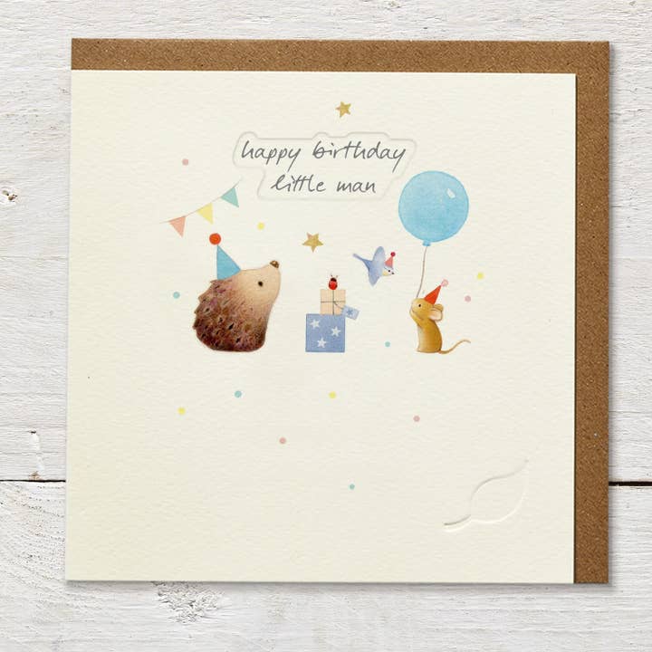 HAPPY BIRTHDAY LITTLE MAN BLANK CHILDREN'S BIRTHDAY CARD for wholesale by Ginger Betty Ltd