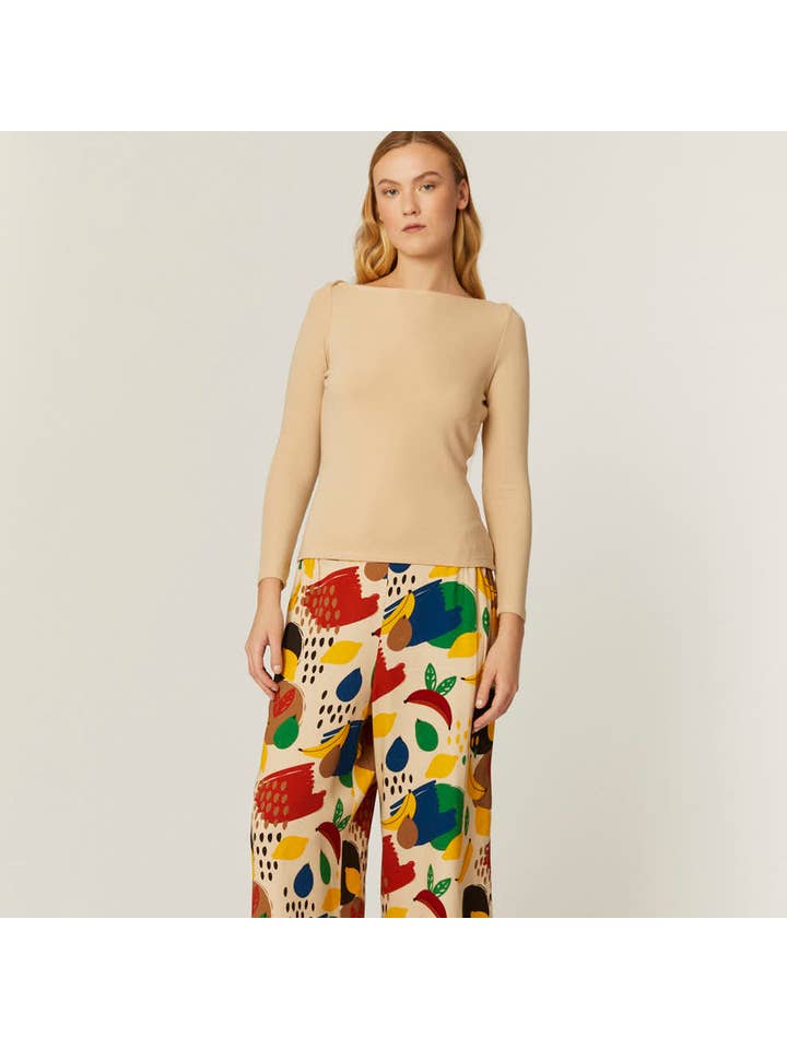 Pepaloves - Wholesale Knit Top - Women's - TOP CANALE CUELLO BARCA BEIGE