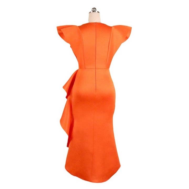 UZ Wholesale Store - Wholesale Dress - Women's - Irregular Hem V-Neck Ruffled High Waist Plus Size Bodycon Dress
