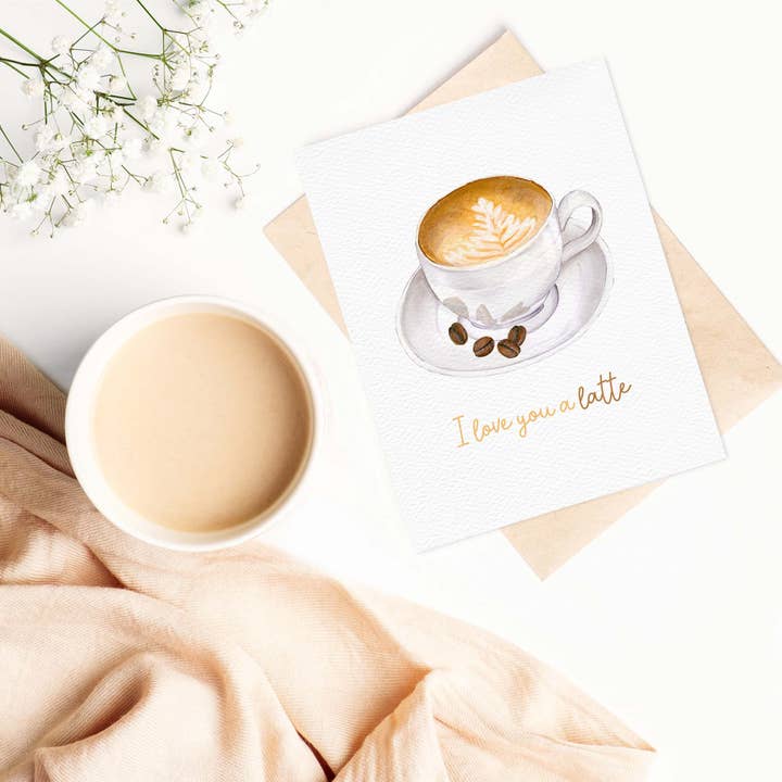 Blue Thistle - Wholesale Love Card - I love you a latte card, coffee shop card, Latte love