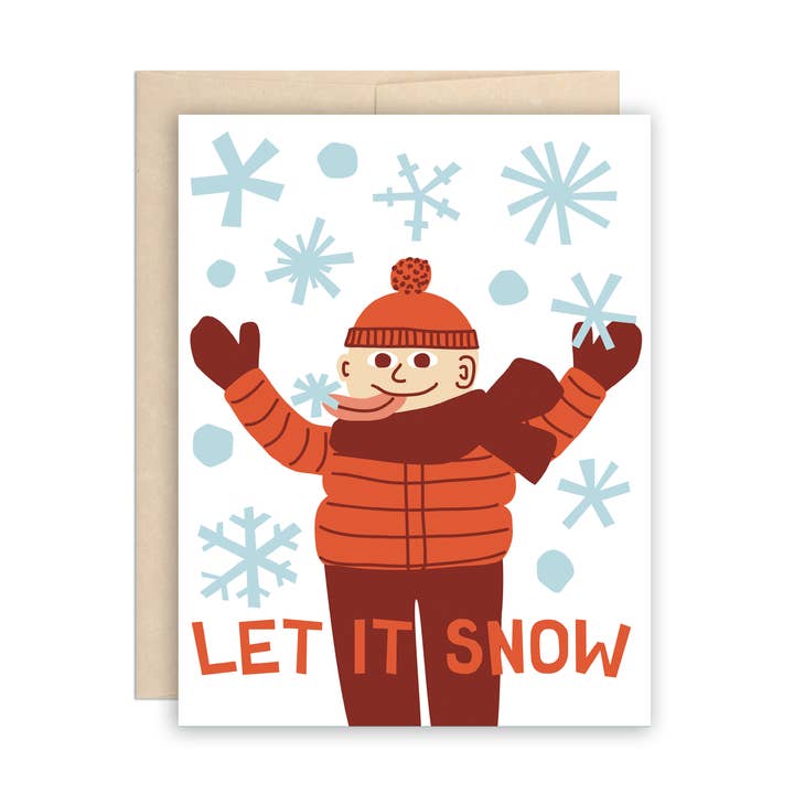 Funny Let It Snow Kid Holiday Christmas Greeting Card for wholesale by The Beautiful Project