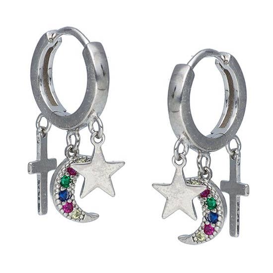 Créoles à 3 pendentifs en argent sterling pour la vente par Las Joyas de Amanda