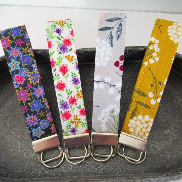 Key Fob Wristlet, Fabric Wristlet Keychain, Yellow Key Fob, Wrist Lanyard, Keychain Wristlet, Floral Wristlet Keychain for wholesale by Thread and Purls