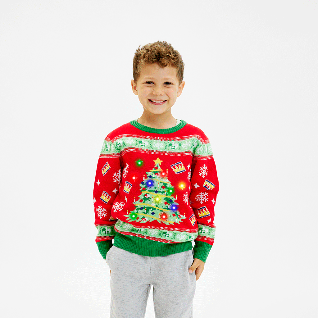 Happy Seasons - Wholesale Knit Sweater - Kids - Juletræ rød sweater - barn.1
