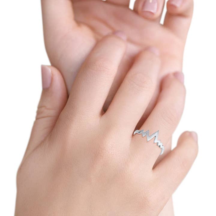 Sterling Silver Petite Dainty HeartBeat Lifeline Band Ring for wholesale on Faire5
