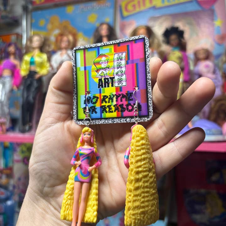NO RHYME OR REASON ART - Wholesale Dangle Earrings - Totally Hair Barbie Doll Earrings - 90s Nostalgia, Posable1