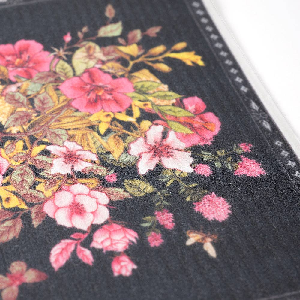 Blue Stallion Farm - Vendita all'ingrosso Strofinaccio da cucina - PANNO RIUTILIZZABILE CON BOUQUET FLOREALE NERO1