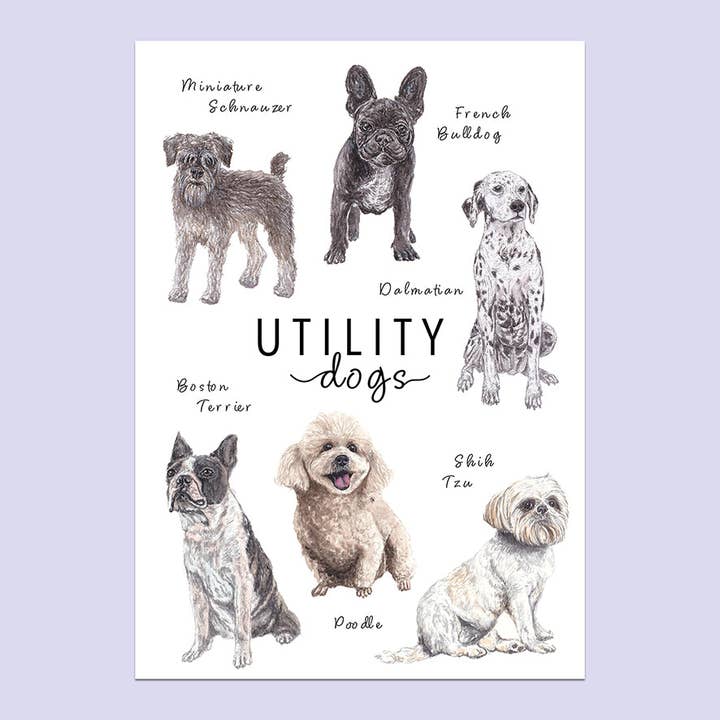 Utility Dogs A5 Print for wholesale by Lucy Locks Art