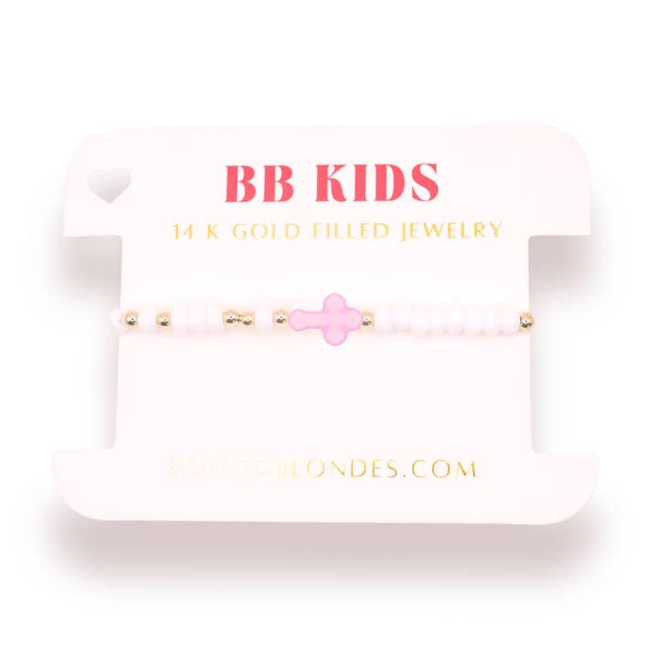 Beaded Blondes - Wholesale Beaded Bracelet - Kids - Pink Cross Sprinkle Bracelet (Kids Size)