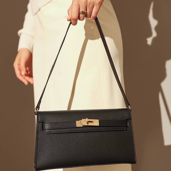 Sook Stainable – wholesale Axelremsväska – Dam – Äkta läder kuvert axelväska med metallförslutning4