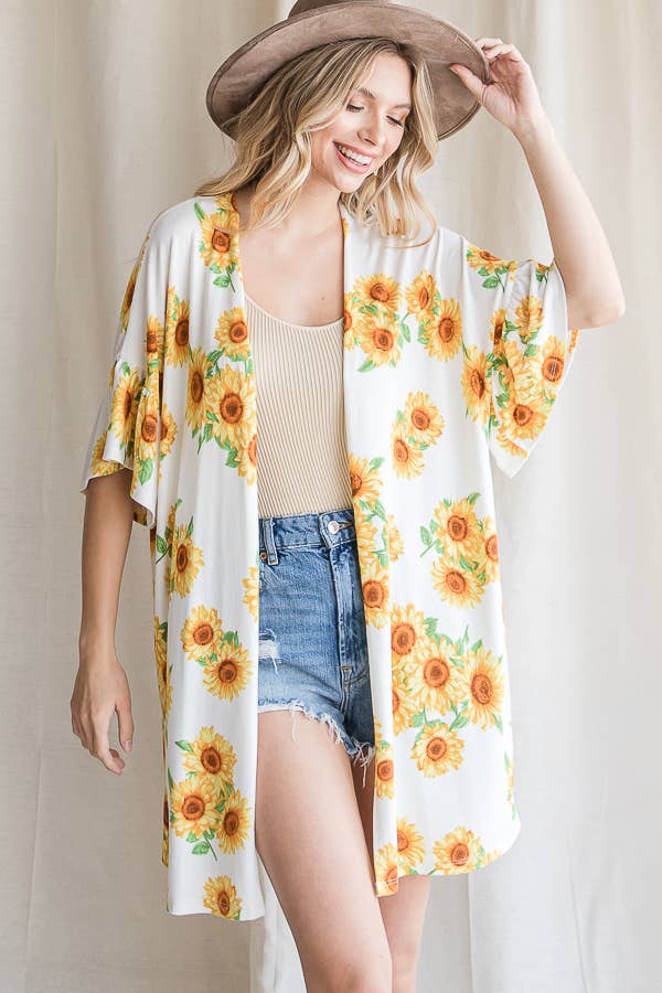 Off White Sunflower Casual Open Front Cardigan T4237 for wholesale on Faire7