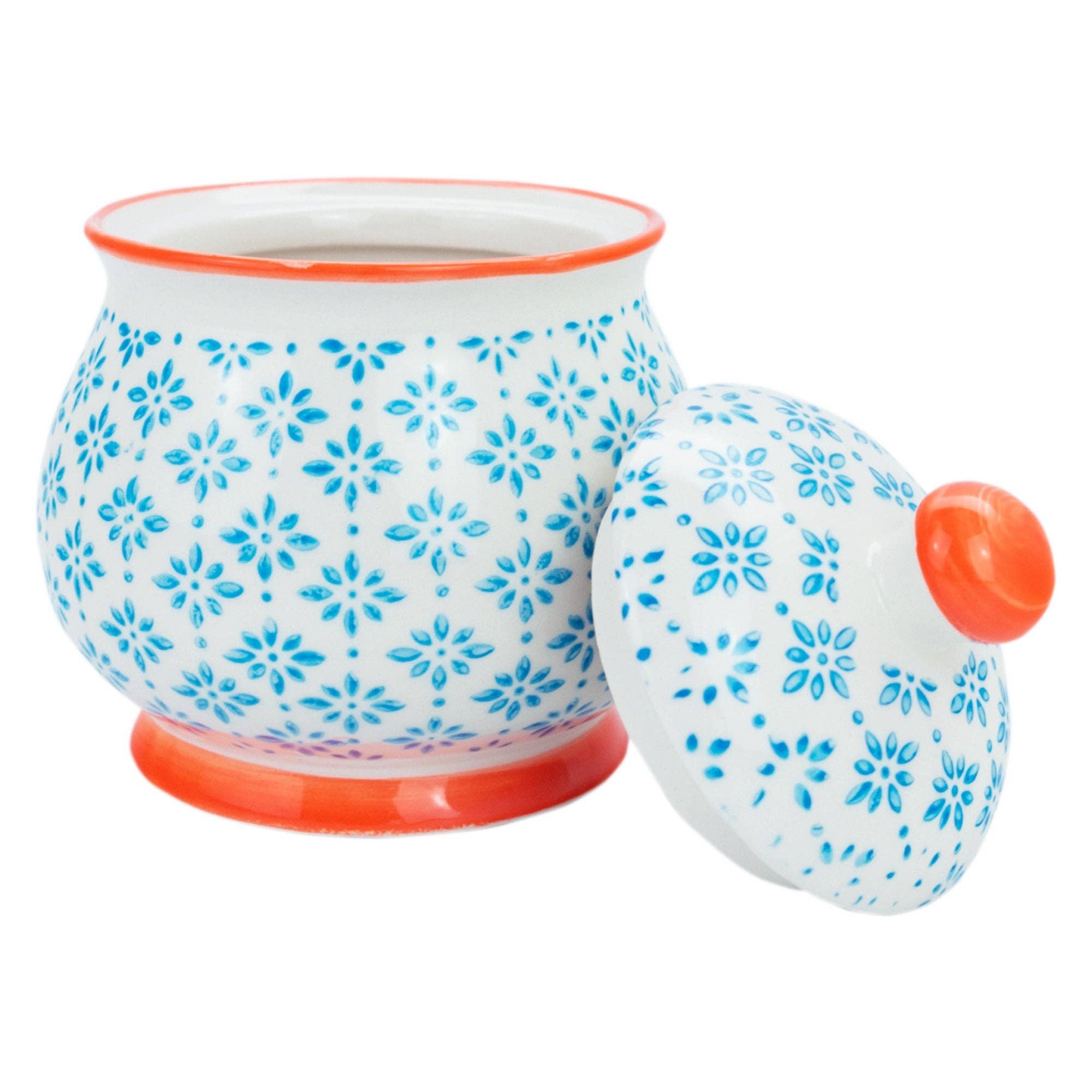 Rinkit Ltd - Wholesale Bowl - Nicola Spring Patterned Sugar Bowl - Blue and Orange3