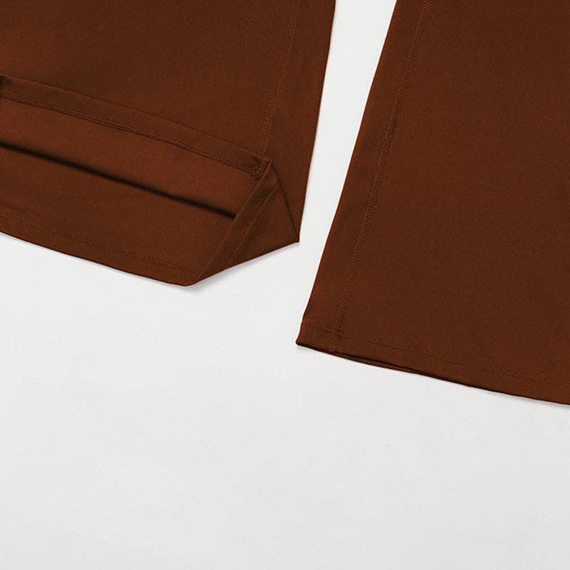 WONDERXFANS - Wholesale Activewear Set - Women's - High-Neck Cropped Long Sleeve + Flared Leg Pants 2-Piece Set2