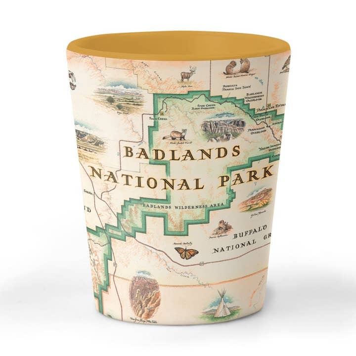 Mapa do Parque Nacional de Badlands - Vidro Cerâmico-1,5 oz-Amarelo por atacado de XPLORER MAPS