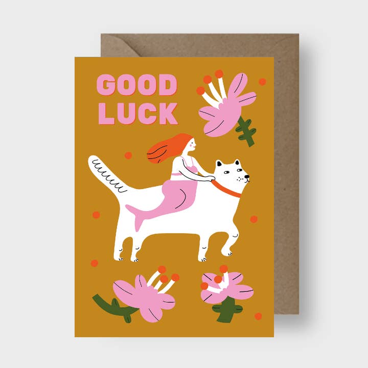 Wolf-Cat Rider Good Luck Greeting Card for wholesale by Seekprint