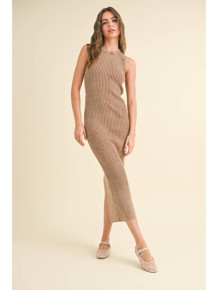MIOU MUSE - Wholesale Dress - Women's - D3397 WASHED SHORT SLEEVE KNITTED MAXI DRESS