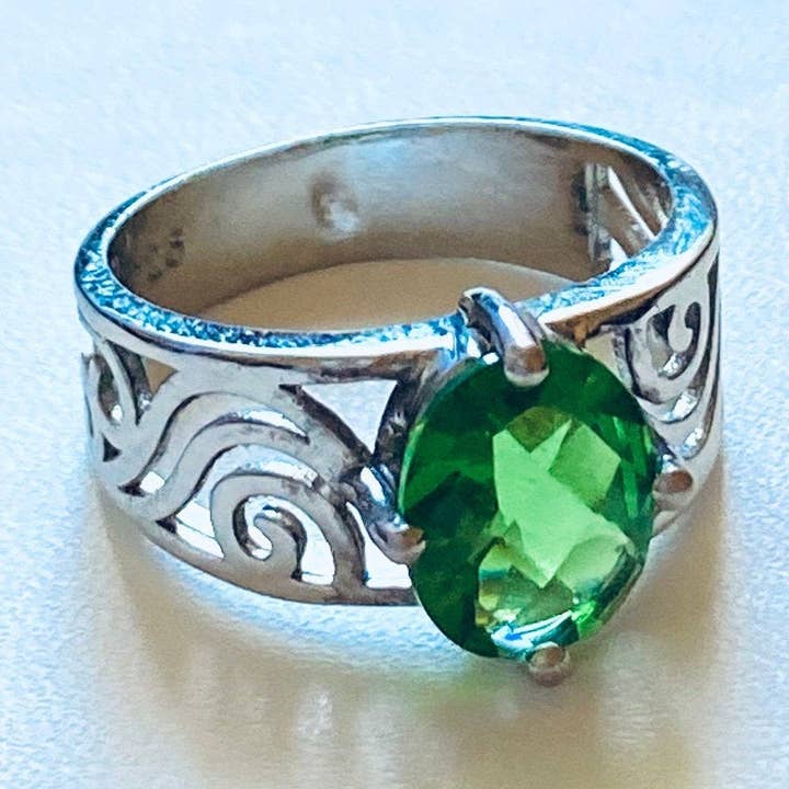 Mount Saint Helens Green Helenite May Birthstone Ring for wholesale by Twan Kee Jewelry