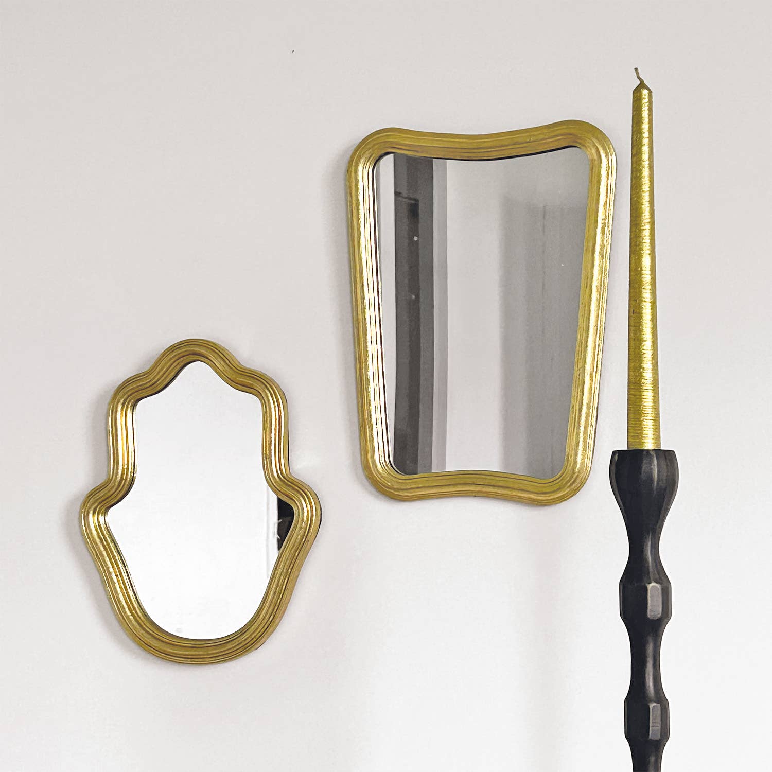 Opjet Paris – wholesale Prydnadsljus – Set med 4 långa randiga guldfärgade fackelljus D2,1 H25cm2