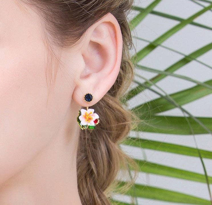 Exsito - Wholesale Dangle Earrings - Sweet temperament hand-painted enamel two- ways wear flower earrings2