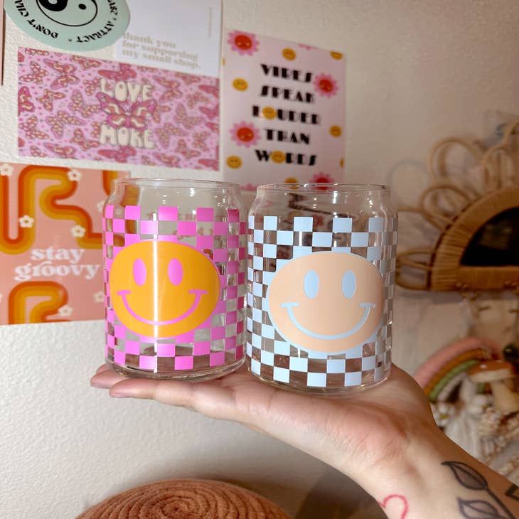 Wholesale You Make Me Happy, Smiley Face Checkered, Glass Cup for your  store