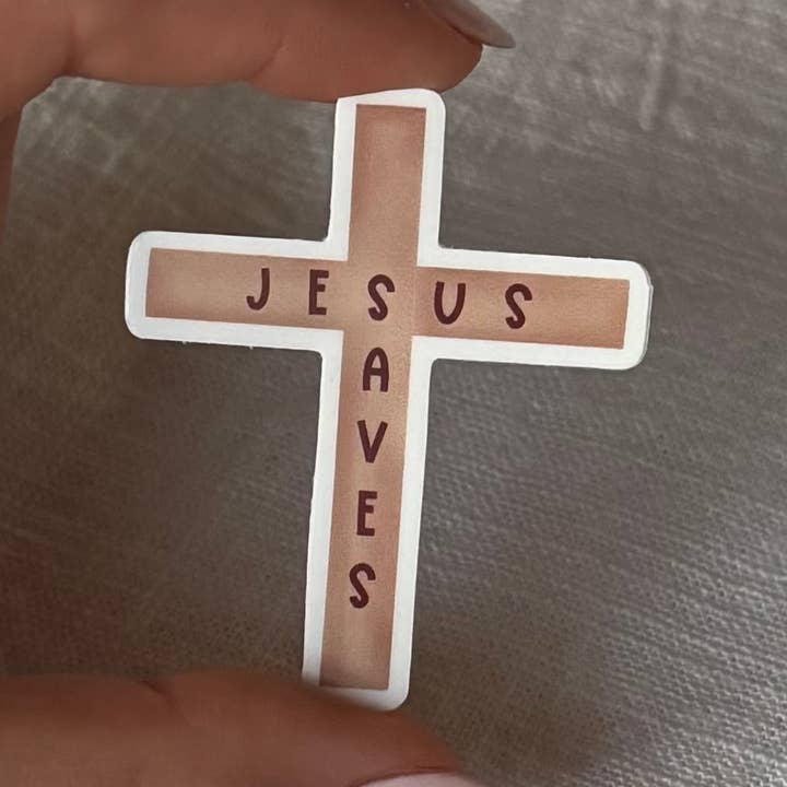 Jesus Saves Cross Sticker, Christian Sticker, Bible Sticker for wholesale by Scarlet Sunday Design Co