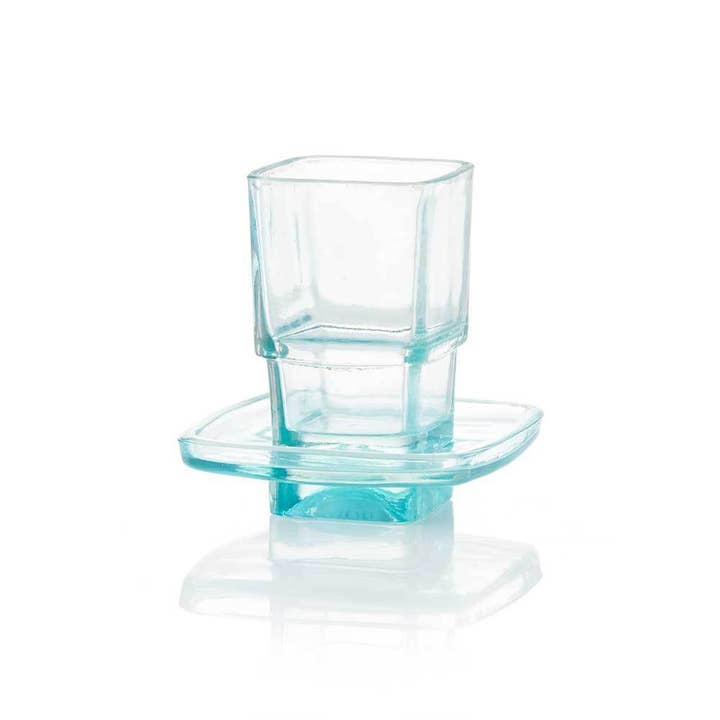 SERRV International - Wholesale Bathroom Accessory Set - Teal Recycled Glass Cup & Dish Bathroom Set
