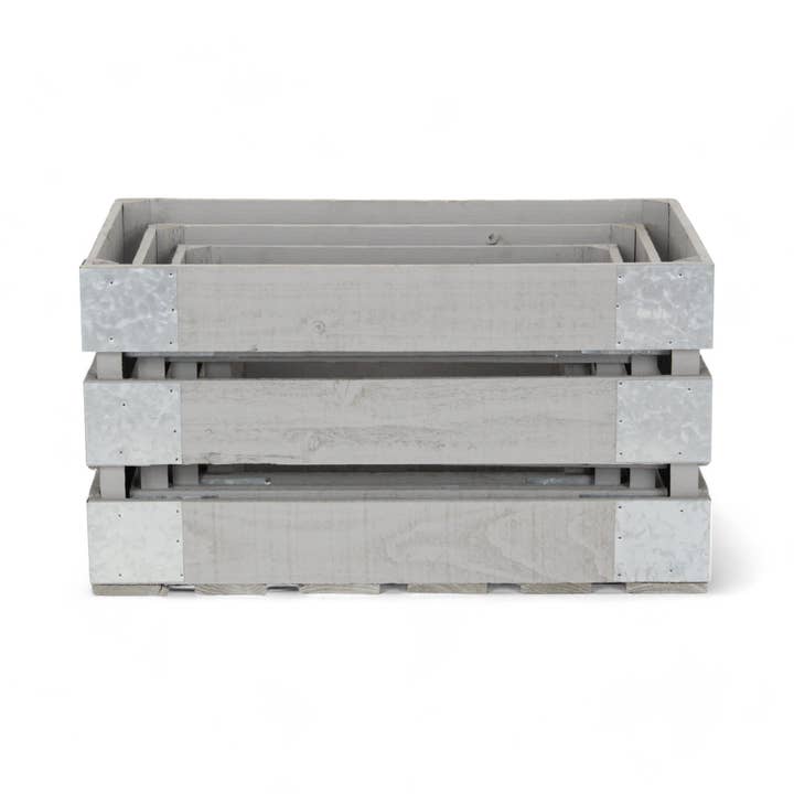 Cheungs Home Decor - Wholesale Storage Bin - Set of 4 Slatted Wood Crates & Galvanized Corner Accent13