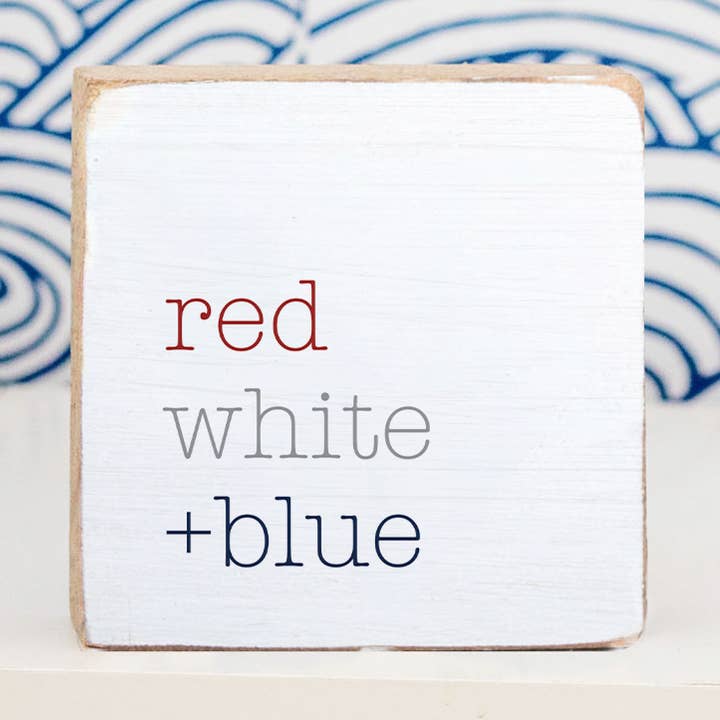 Red, White and Blue Decorative Wooden Block for wholesale by Rustic Marlin