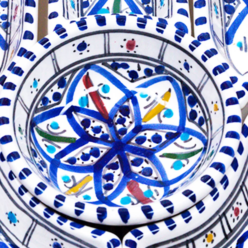 Kamsah - Vente Assiettes/plats/bols de décoration - Ensemble de trempage et de service en céramique Hamsa bleu bohème fait main2