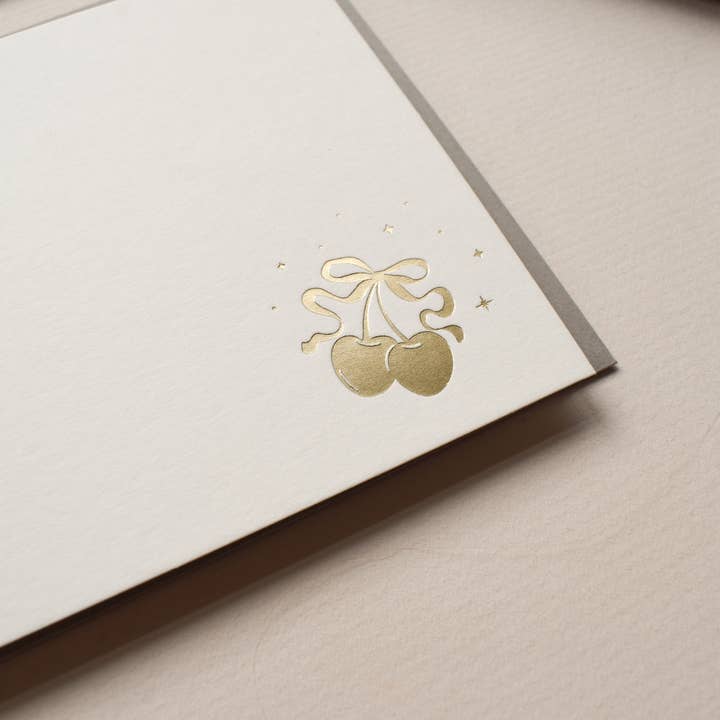 Set of Five Notecards printed with Gold Cherries for wholesale by Jennifer Tune