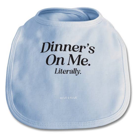 Dinner's on me - Blue Baby Bib for wholesale by Olive and Clive