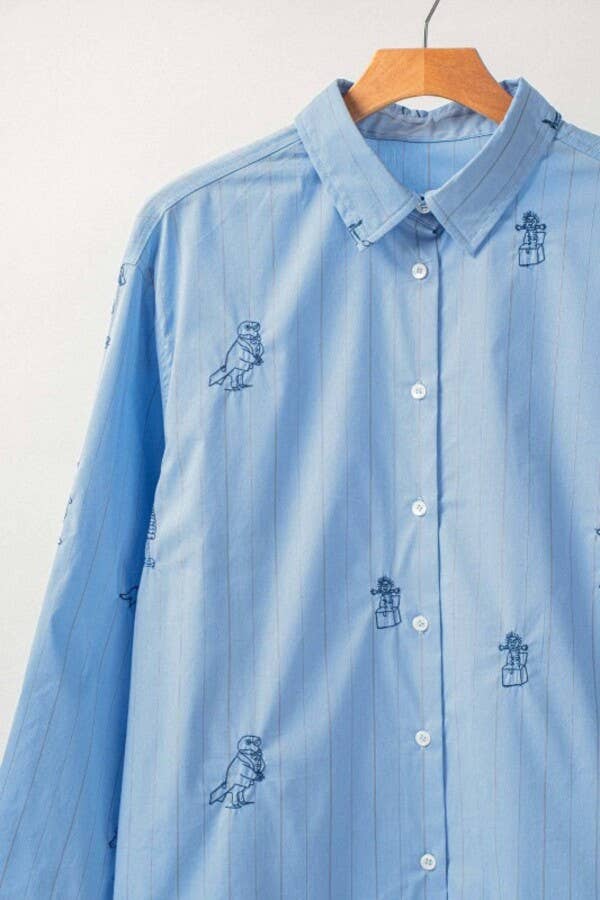 Heyday - Vente Chemise à col boutonné – femme - Chemise à rayures avec animaux brodés ludiques3