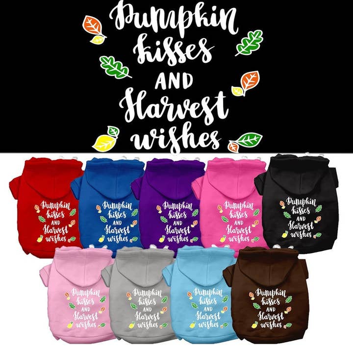 Pet, Dog and Cat Hoodie Screen Printed, "Pumpkin Kisses & Harvest Wishes" for wholesale by As You Wish Apparel
